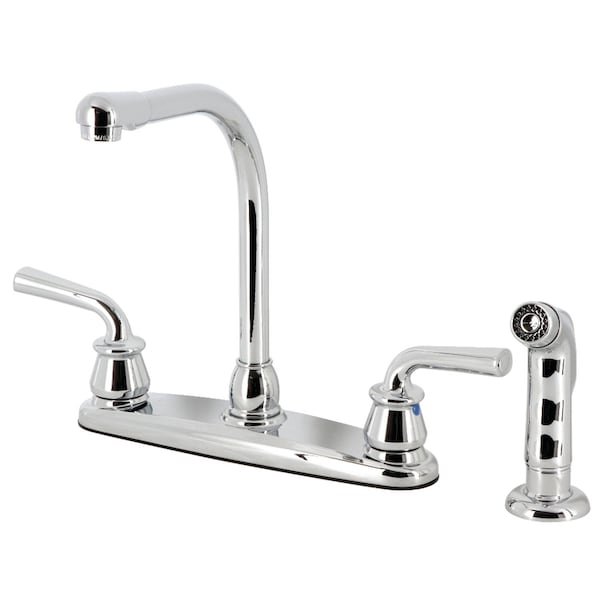 Kingston Brass 8" Centerset Kitchen Faucet with Side Sprayer, Polished Chrome KB711RXLSP - main